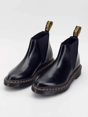 Dr. Martens Black Leather Chelsea Boots with Yellow Accents